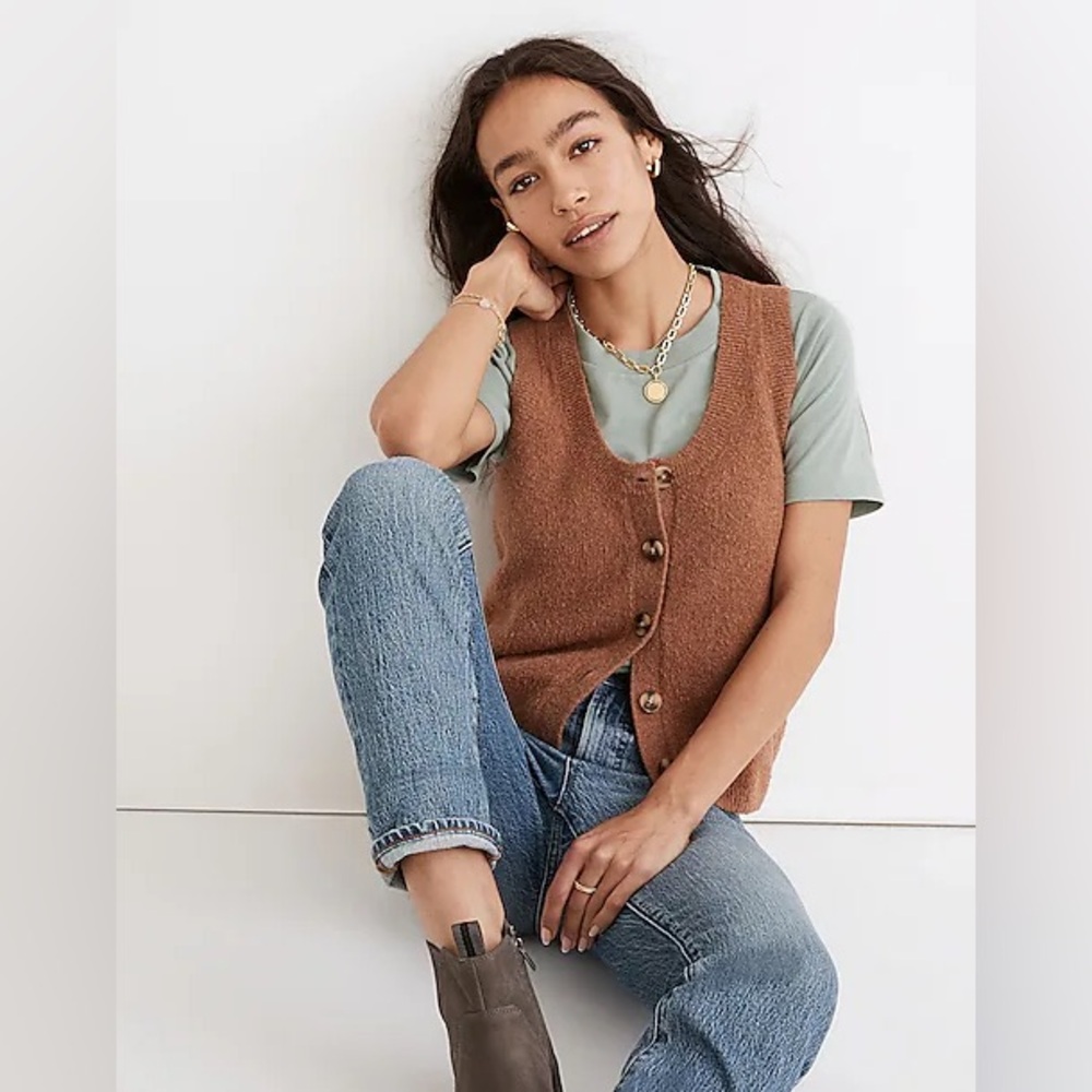 Madewell Kneale Button-Front Sweater Vest - Heather Rosewood - XL - NWT